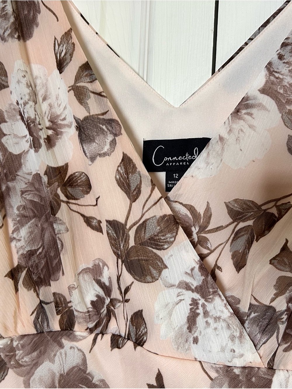 Classic Floral V-Neck Midi Dress - Blush Brown - Picture 2 of 2